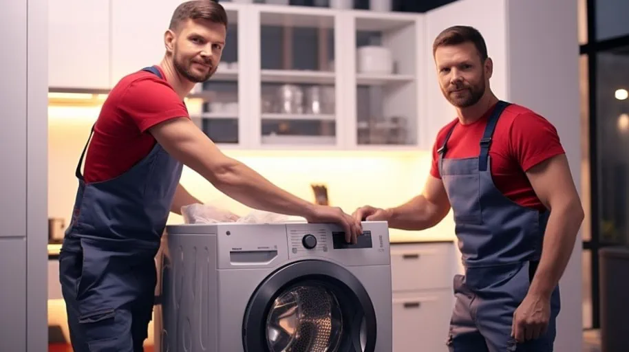 Twee mannen bij wasmachine