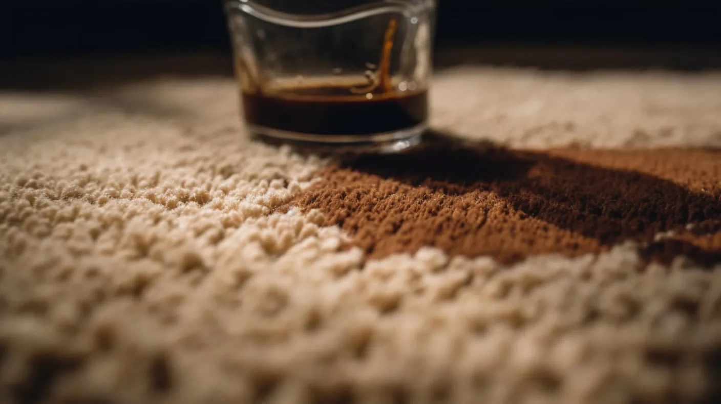 Koffievlek in een beige tapijt.