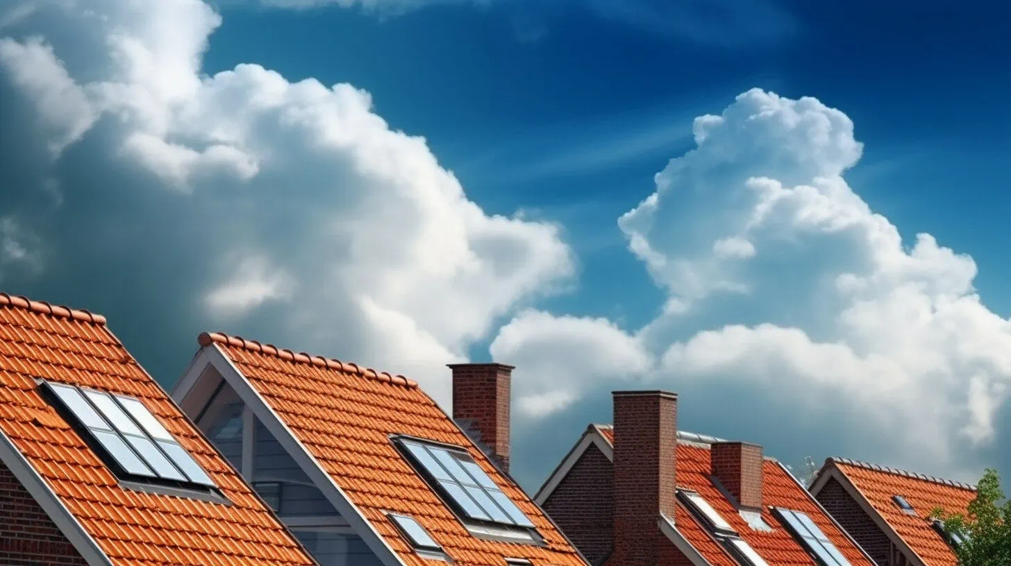 Daken van huizen met daarop zonnepanelen
