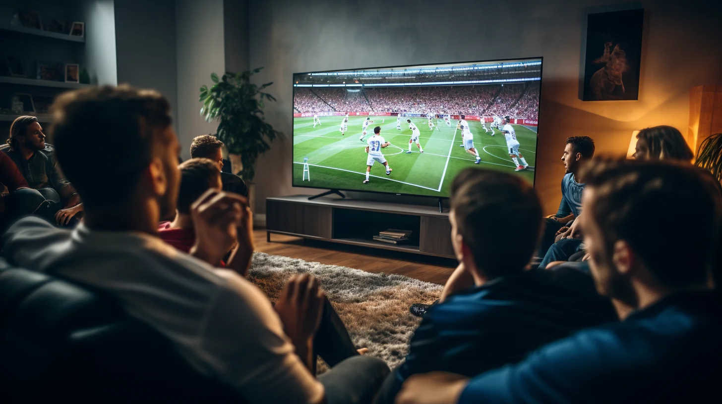 Groep kijkt voetbal op tv