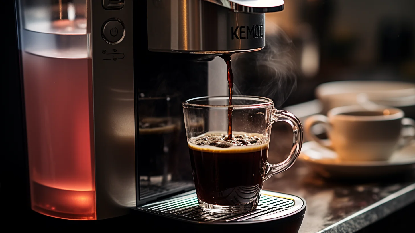 Een koffiezetapparaat zet koffie in een koffiekop.
