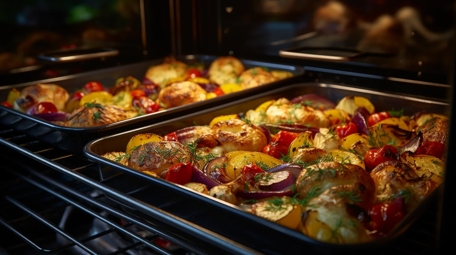 close-up van een aardappel-groenteschotel uit de oven