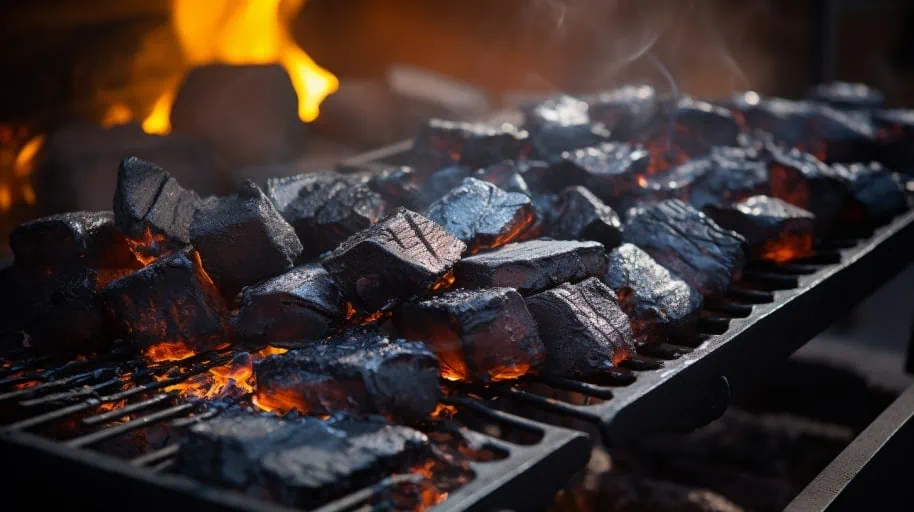Houtskool op barbecue, vooraanzicht